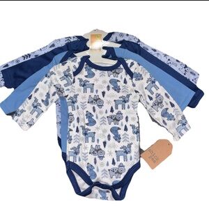 NWT Chick Pea Baby Boys 4pc Longsleeved Bodysuits Animal Print Snap Button 0-3 M